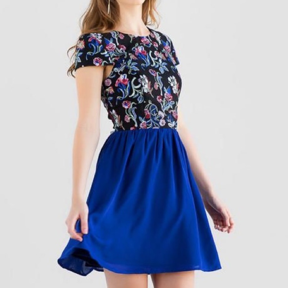 Alya Multicolor Floral Embroidered Fairycore Romantic Chiffon Mini Dress Size S